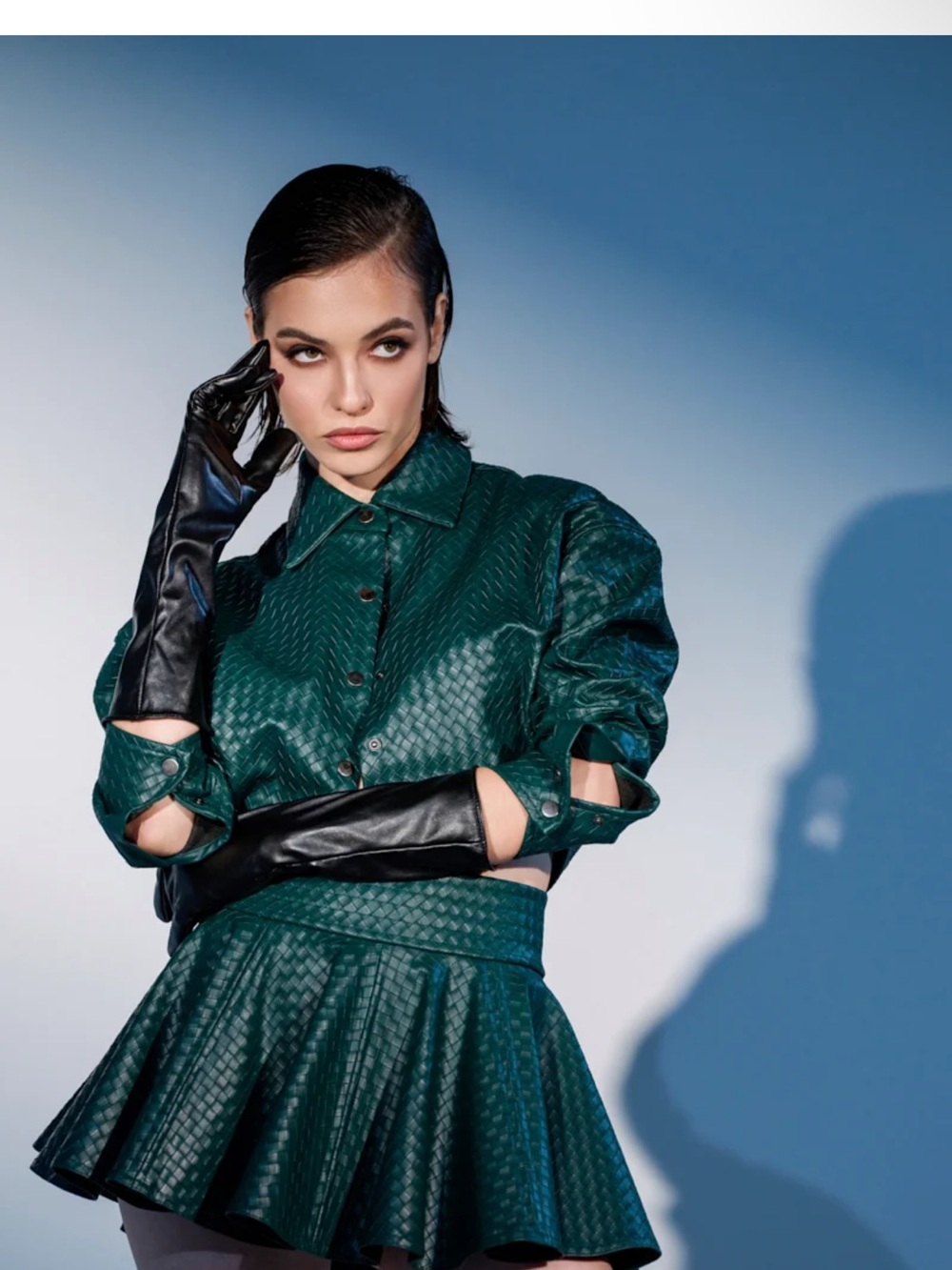 AKIRA Teal Textured Leather Jacket